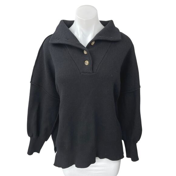 Lillusory Women's Black Oversized Knit Collared Polo Pullover Sweater Top Size M - Picture 1 of 5